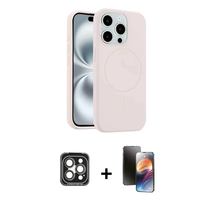 MARSİLYAN™- iPhone 15 Pro Max Kılıf Yankı Form Serisi - Siyah 3D Antistatik Mat Seramik Nano Ekran Koruyucu + PVD Metal Kamera Lens - GI