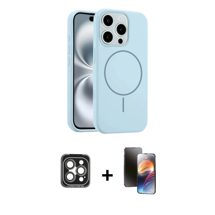 MARSİLYAN™- iPhone 15 Pro Max Kılıf Yankı Form Serisi - Siyah 3D Antistatik Mat Seramik Nano Ekran Koruyucu + PVD Metal Kamera Lens - GI