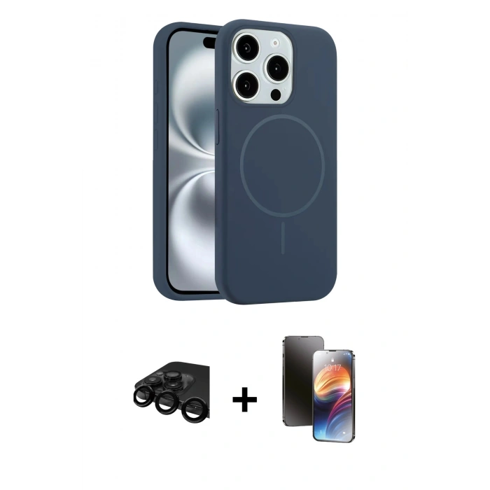 MARSİLYAN™- iPhone 15 Pro Max Kılıf Yankı Form Serisi - Siyah 3D Antistatik Mat Seramik Nano Ekran Koruyucu + Raze Metal Kamera Lens - SH