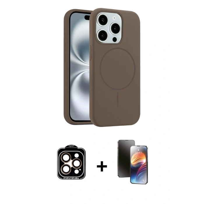 MARSİLYAN™- iPhone 15 Pro Max Kılıf Yankı Form Serisi - Siyah 3D Antistatik Mat Seramik Nano Ekran Koruyucu + PVD Metal Kamera Lens - TU