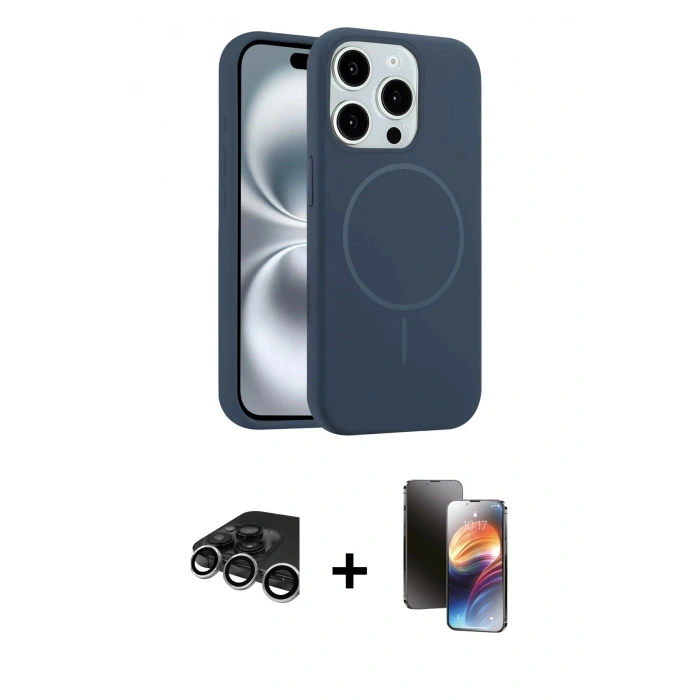 MARSİLYAN™- iPhone 15 Pro Max Kılıf Yankı Form Serisi - Siyah 3D Antistatik Mat Seramik Nano Ekran Koruyucu + Raze Metal Kamera Lens - GS