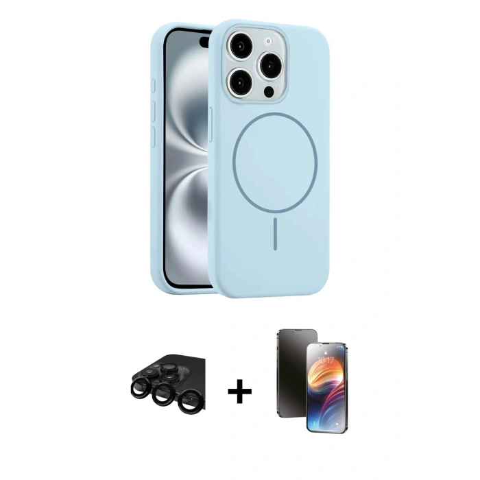 MARSİLYAN™- iPhone 15 Pro Max Kılıf Yankı Form Serisi - Siyah 3D Antistatik Mat Seramik Nano Ekran Koruyucu + Raze Metal Kamera Lens - SH