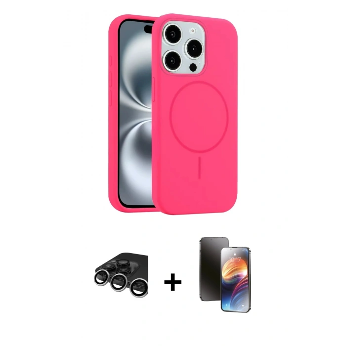 MARSİLYAN™- iPhone 15 Pro Max Kılıf Yankı Form Serisi - Siyah 3D Antistatik Mat Seramik Nano Ekran Koruyucu + Raze Metal Kamera Lens - GS