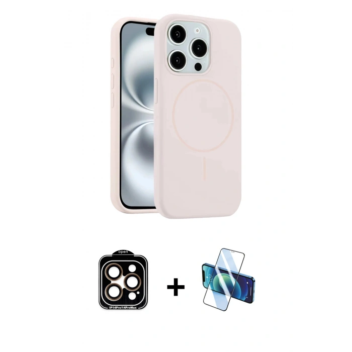 MARSİLYAN™- iPhone 15 Pro Max Kılıf Yankı Form Serisi - Siyah 3D Antistatik Seramik Nano Ekran Koruyucu + PVD Metal Kamera Lens - TU