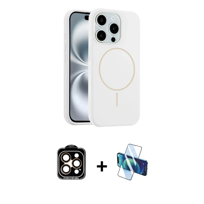 MARSİLYAN™- iPhone 15 Pro Max Kılıf Yankı Form Serisi - Siyah 3D Antistatik Seramik Nano Ekran Koruyucu + PVD Metal Kamera Lens - TU