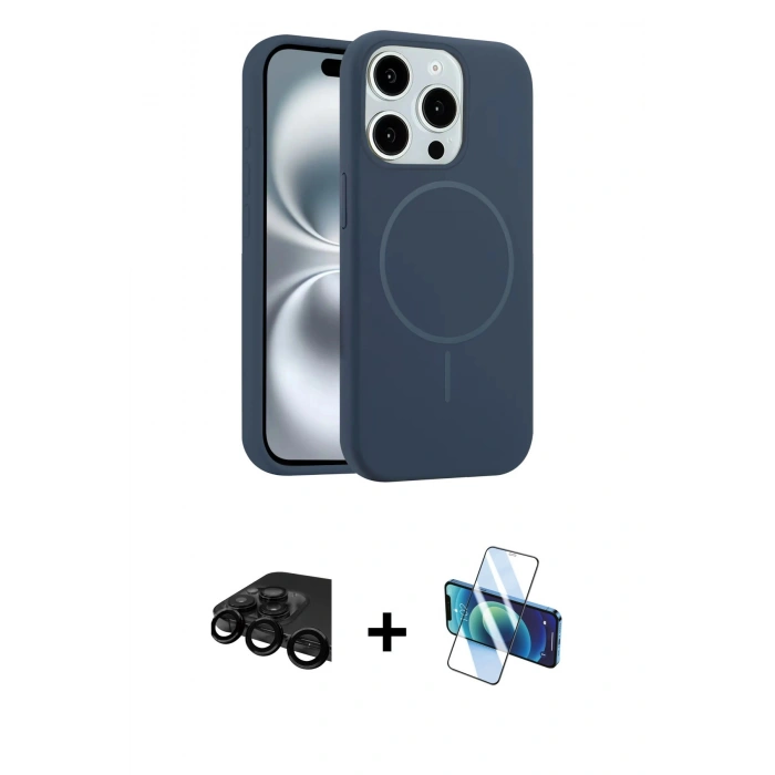 MARSİLYAN™- iPhone 15 Pro Max Kılıf Yankı Form Serisi - Siyah 3D Antistatik Seramik Nano Ekran Koruyucu + Raze Metal Kamera Lens - SH