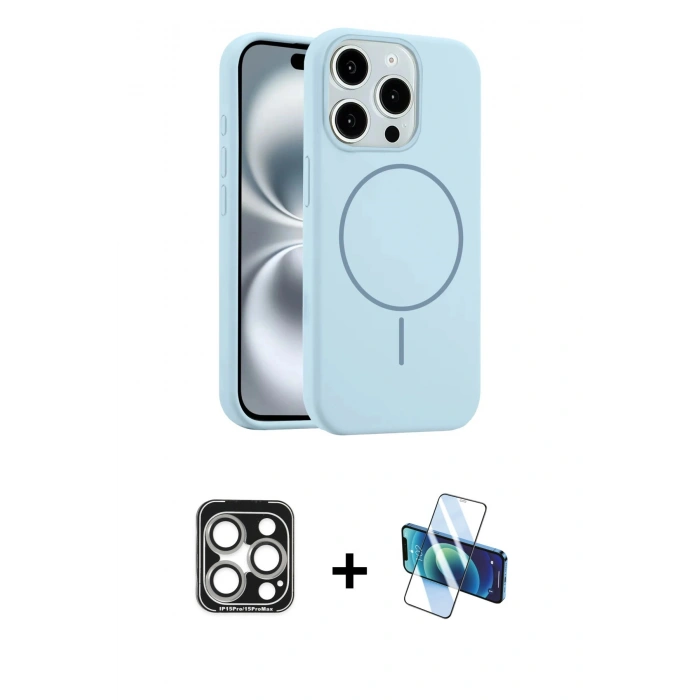 MARSİLYAN™- iPhone 15 Pro Max Kılıf Yankı Form Serisi - Siyah 3D Antistatik Seramik Nano Ekran Koruyucu + PVD Metal Kamera Lens - GS