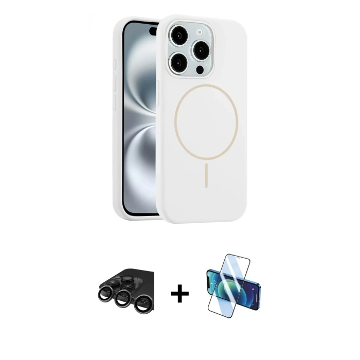 MARSİLYAN™- iPhone 15 Pro Max Kılıf Yankı Form Serisi - Siyah 3D Antistatik Seramik Nano Ekran Koruyucu + Raze Metal Kamera Lens - TMGI