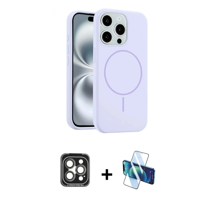 MARSİLYAN™- iPhone 15 Pro Max Kılıf Yankı Form Serisi - Siyah 3D Antistatik Seramik Nano Ekran Koruyucu + PVD Metal Kamera Lens - GI