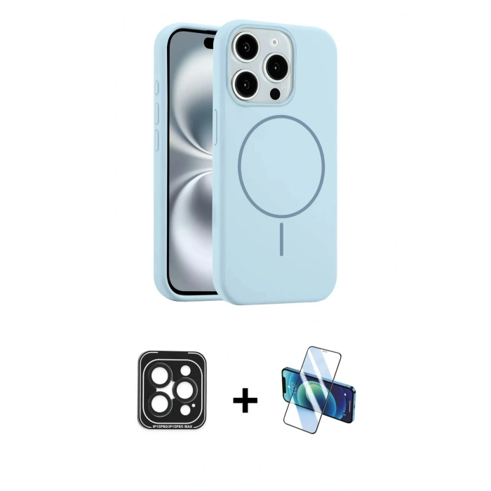 MARSİLYAN™- iPhone 15 Pro Max Kılıf Yankı Form Serisi - Siyah 3D Antistatik Seramik Nano Ekran Koruyucu + PVD Metal Kamera Lens - SH