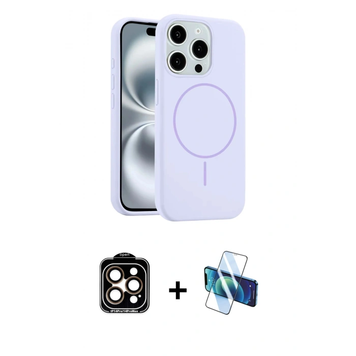 MARSİLYAN™- iPhone 15 Pro Max Kılıf Yankı Form Serisi - Siyah 3D Antistatik Seramik Nano Ekran Koruyucu + PVD Metal Kamera Lens - TU