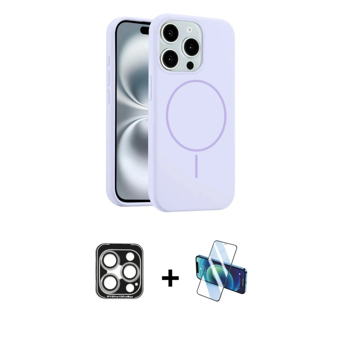 MARSİLYAN™- iPhone 15 Pro Max Kılıf Yankı Form Serisi - Siyah 3D Antistatik Seramik Nano Ekran Koruyucu + PVD Metal Kamera Lens - GS