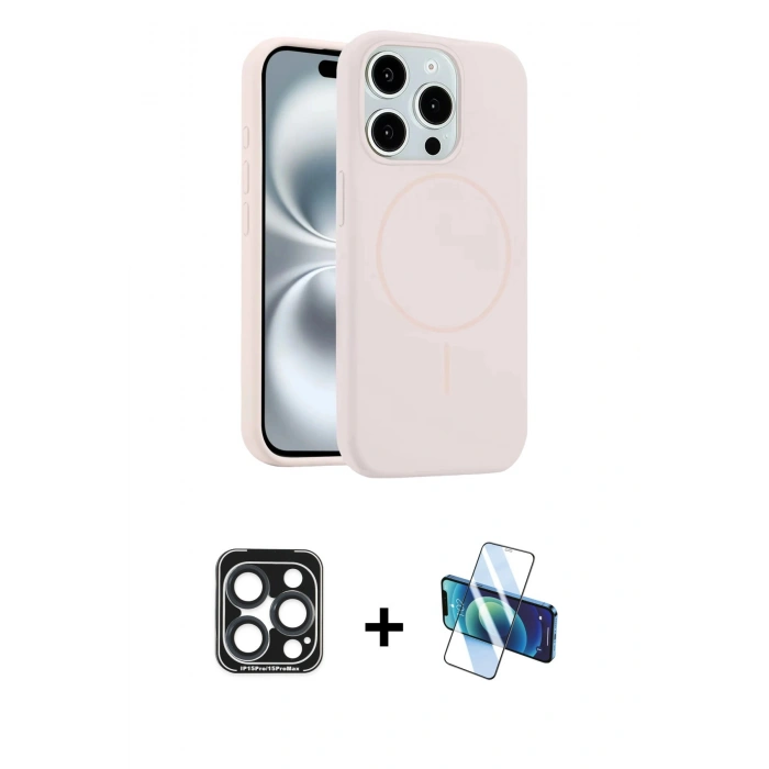 MARSİLYAN™- iPhone 15 Pro Max Kılıf Yankı Form Serisi - Siyah 3D Antistatik Seramik Nano Ekran Koruyucu + PVD Metal Kamera Lens - LT