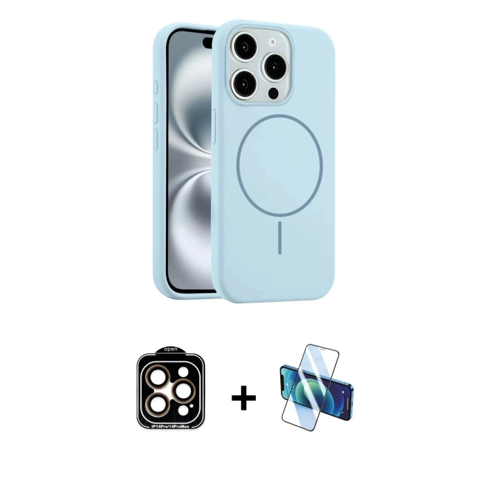 MARSİLYAN™- iPhone 15 Pro Max Kılıf Yankı Form Serisi - Siyah 3D Antistatik Seramik Nano Ekran Koruyucu + PVD Metal Kamera Lens - TU