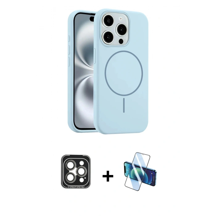 MARSİLYAN™- iPhone 15 Pro Max Kılıf Yankı Form Serisi - Siyah 3D Antistatik Seramik Nano Ekran Koruyucu + PVD Metal Kamera Lens - GI