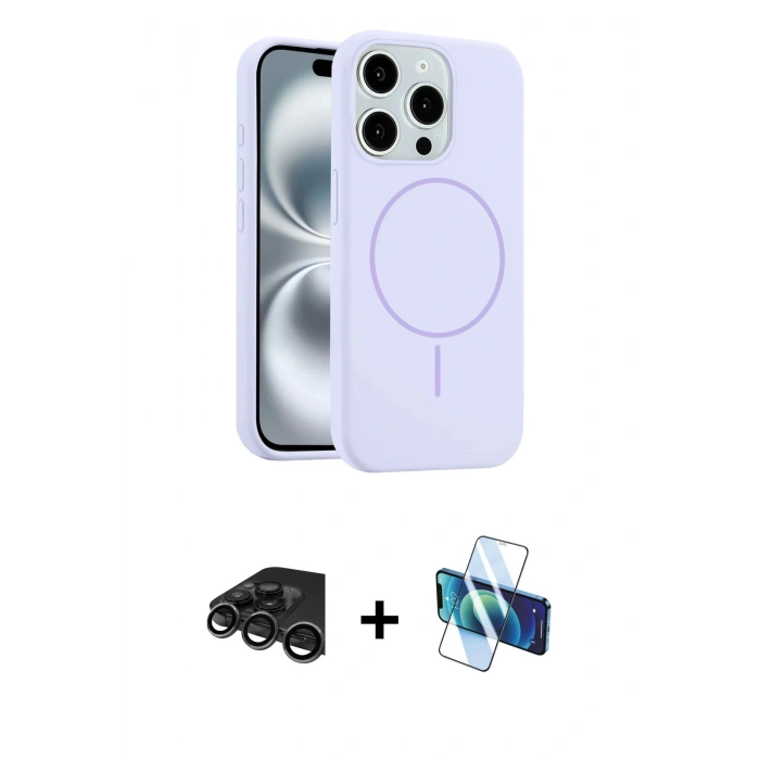 MARSİLYAN™- iPhone 15 Pro Max Kılıf Yankı Form Serisi - Siyah 3D Antistatik Seramik Nano Ekran Koruyucu + Raze Metal Kamera Lens - TMGI