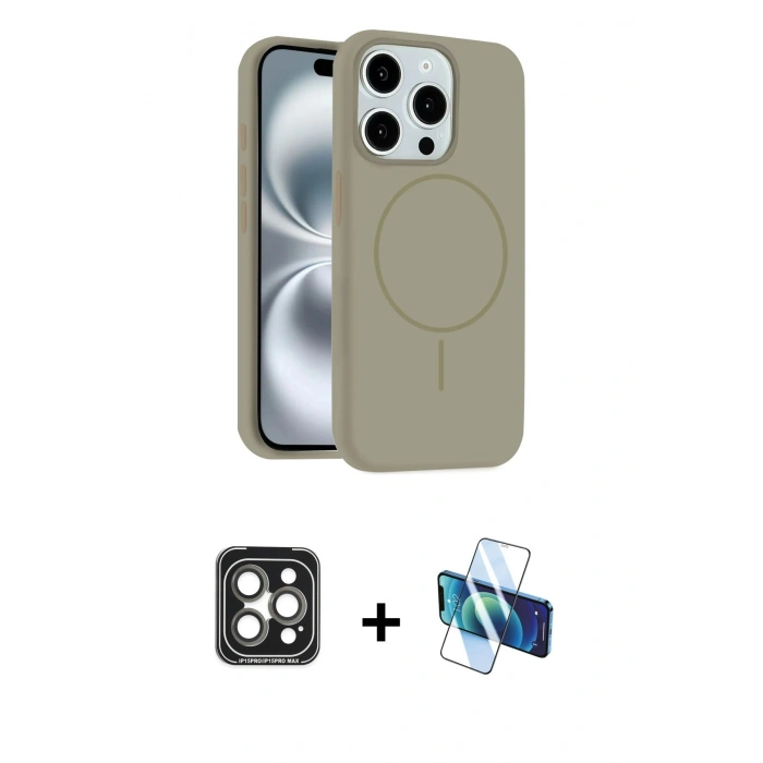 MARSİLYAN™- iPhone 15 Pro Max Kılıf Yankı Form Serisi - Siyah 3D Antistatik Seramik Nano Ekran Koruyucu + PVD Metal Kamera Lens - GI