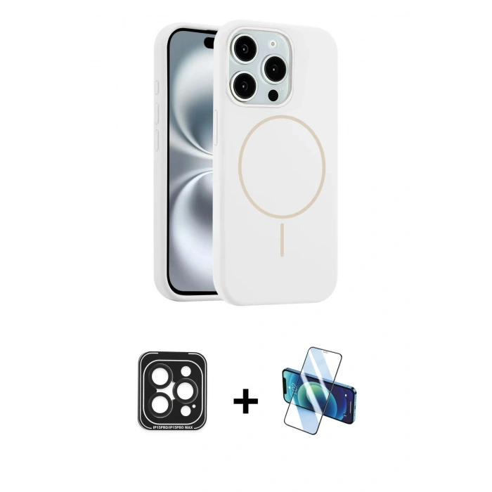 MARSİLYAN™- iPhone 15 Pro Max Kılıf Yankı Form Serisi - Siyah 3D Antistatik Seramik Nano Ekran Koruyucu + PVD Metal Kamera Lens - SH