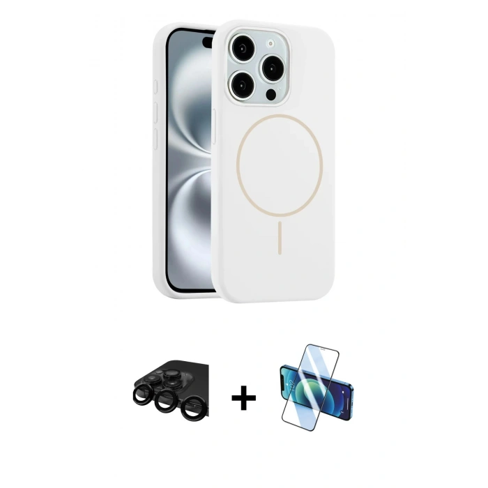 MARSİLYAN™- iPhone 15 Pro Max Kılıf Yankı Form Serisi - Siyah 3D Antistatik Seramik Nano Ekran Koruyucu + Raze Metal Kamera Lens - SH