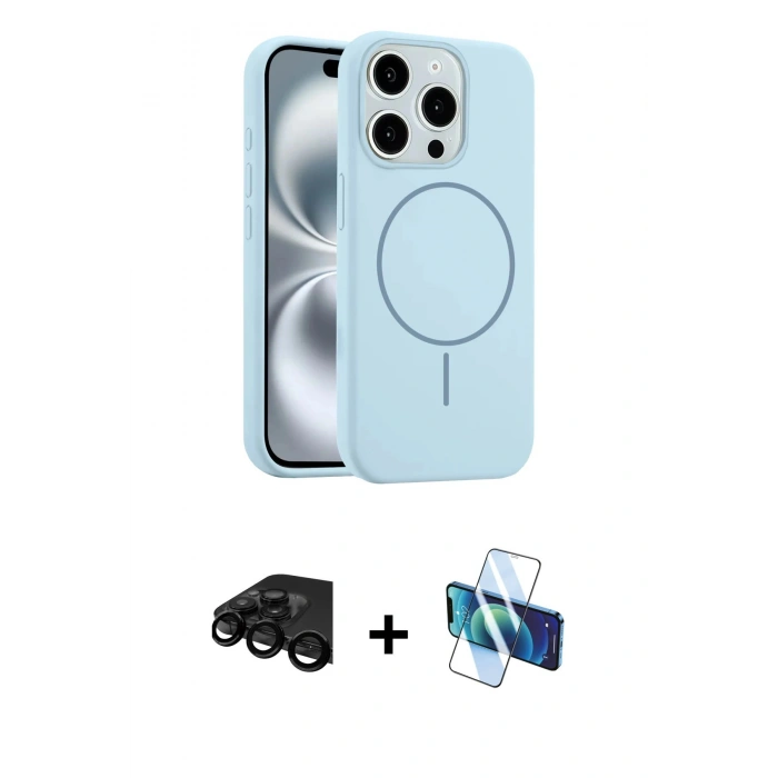 MARSİLYAN™- iPhone 15 Pro Max Kılıf Yankı Form Serisi - Siyah 3D Antistatik Seramik Nano Ekran Koruyucu + Raze Metal Kamera Lens - SH