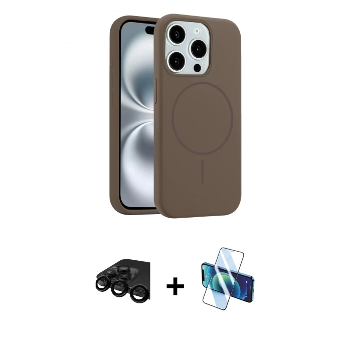 MARSİLYAN™- iPhone 15 Pro Max Kılıf Yankı Form Serisi - Siyah 3D Antistatik Seramik Nano Ekran Koruyucu + Raze Metal Kamera Lens - SH