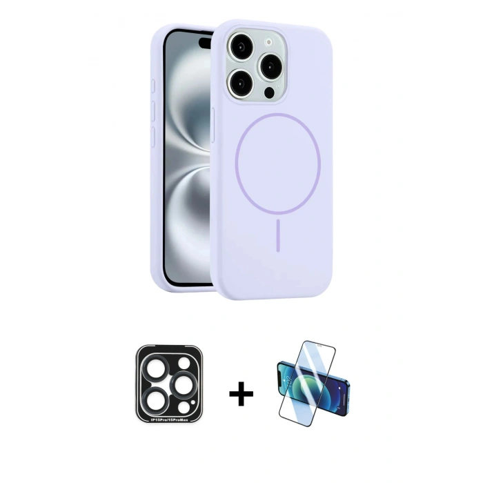 MARSİLYAN™- iPhone 15 Pro Max Kılıf Yankı Form Serisi - Siyah 3D Antistatik Seramik Nano Ekran Koruyucu + PVD Metal Kamera Lens - LT