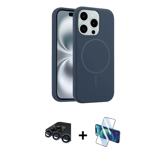 MARSİLYAN™- iPhone 15 Pro Max Kılıf Yankı Form Serisi - Siyah 3D Antistatik Seramik Nano Ekran Koruyucu + Raze Metal Kamera Lens - LT