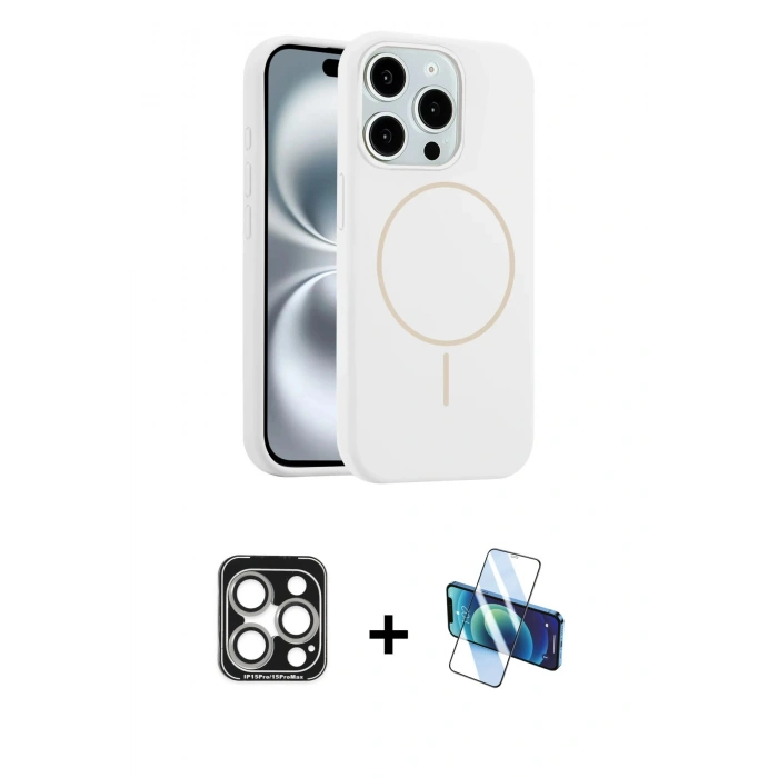 MARSİLYAN™- iPhone 15 Pro Max Kılıf Yankı Form Serisi - Siyah 3D Antistatik Seramik Nano Ekran Koruyucu + PVD Metal Kamera Lens - GS