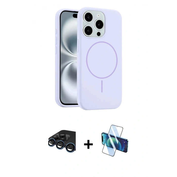 MARSİLYAN™- iPhone 15 Pro Max Kılıf Yankı Form Serisi - Siyah 3D Antistatik Seramik Nano Ekran Koruyucu + Raze Metal Kamera Lens - LT