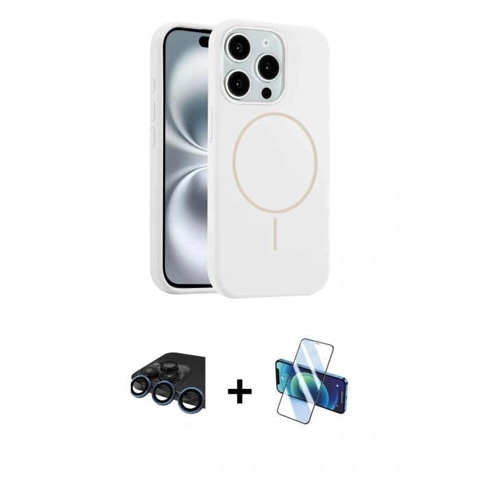 MARSİLYAN™- iPhone 15 Pro Max Kılıf Yankı Form Serisi - Siyah 3D Antistatik Seramik Nano Ekran Koruyucu + Raze Metal Kamera Lens - LT