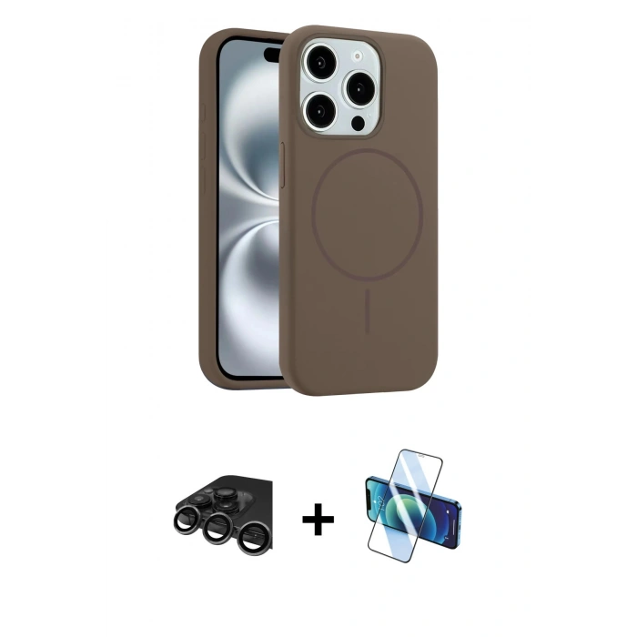 MARSİLYAN™- iPhone 15 Pro Max Kılıf Yankı Form Serisi - Siyah 3D Antistatik Seramik Nano Ekran Koruyucu + Raze Metal Kamera Lens - TMGI