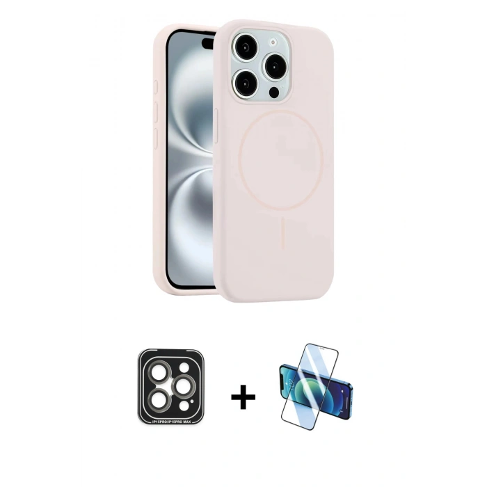 MARSİLYAN™- iPhone 15 Pro Max Kılıf Yankı Form Serisi - Siyah 3D Antistatik Seramik Nano Ekran Koruyucu + PVD Metal Kamera Lens - GI