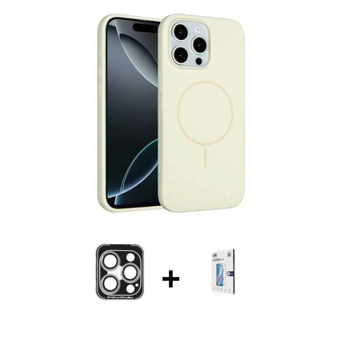 MARSİLYAN™- iPhone 15 Pro Max Kılıf Yankı Form Serisi - Siyah Bilvis 0.18mm Plus Cam Ekran Koruyucu + PVD Metal Kamera Lens - GS