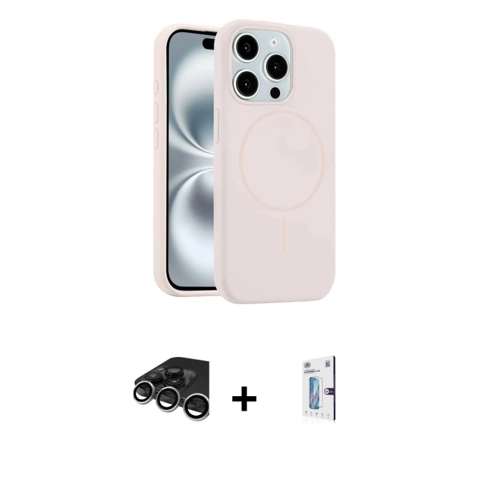 MARSİLYAN™- iPhone 15 Pro Max Kılıf Yankı Form Serisi - Siyah Bilvis 0.18mm Plus Cam Ekran Koruyucu + Raze Metal Kamera Lens - GS
