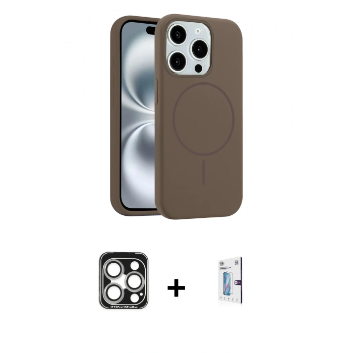 MARSİLYAN™- iPhone 15 Pro Max Kılıf Yankı Form Serisi - Siyah Bilvis 0.18mm Plus Cam Ekran Koruyucu + PVD Metal Kamera Lens - GS