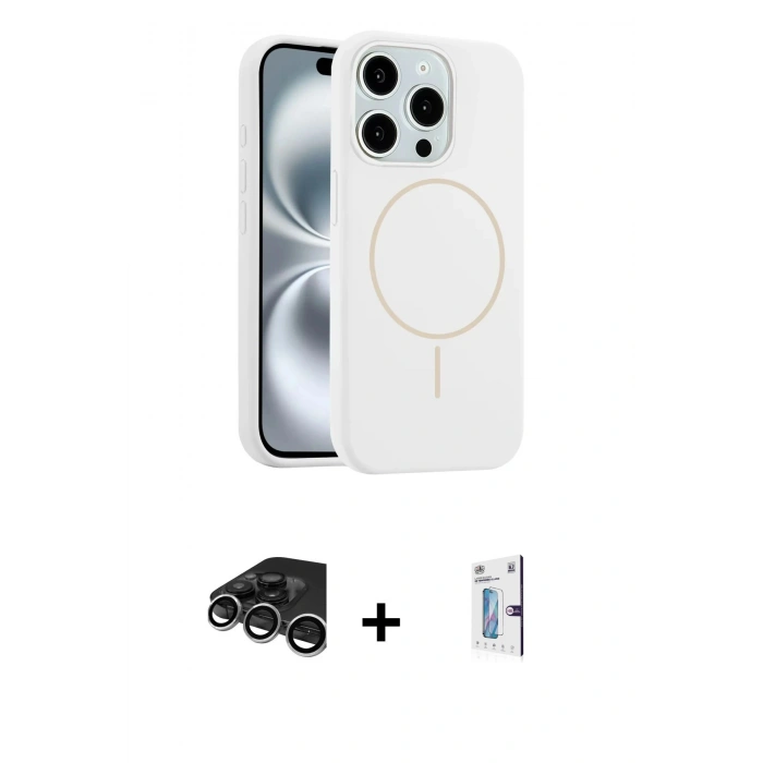 MARSİLYAN™- iPhone 15 Pro Max Kılıf Yankı Form Serisi - Siyah Bilvis 0.18mm Plus Cam Ekran Koruyucu + Raze Metal Kamera Lens - GS