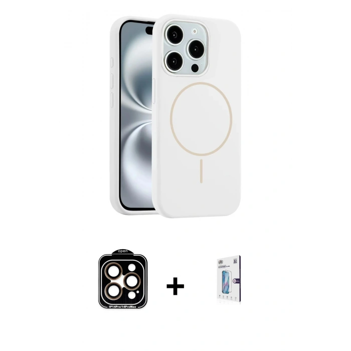 MARSİLYAN™- iPhone 15 Pro Max Kılıf Yankı Form Serisi - Siyah Bilvis 0.18mm Plus Cam Ekran Koruyucu + PVD Metal Kamera Lens - TU