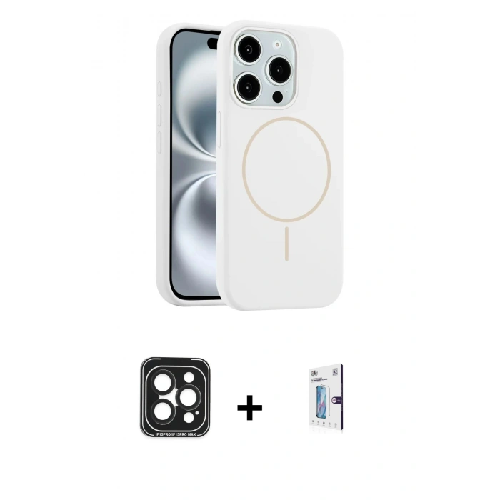 MARSİLYAN™- iPhone 15 Pro Max Kılıf Yankı Form Serisi - Siyah Bilvis 0.18mm Plus Cam Ekran Koruyucu + PVD Metal Kamera Lens - SH