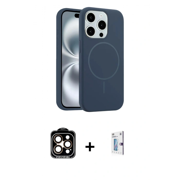 MARSİLYAN™- iPhone 15 Pro Max Kılıf Yankı Form Serisi - Siyah Bilvis 0.18mm Plus Cam Ekran Koruyucu + PVD Metal Kamera Lens - TU