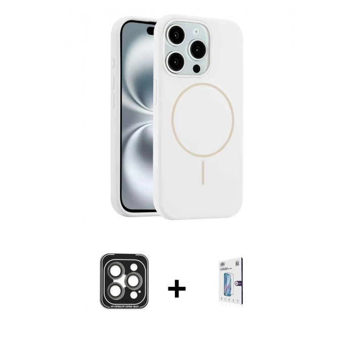 MARSİLYAN™- iPhone 15 Pro Max Kılıf Yankı Form Serisi - Siyah Bilvis 0.18mm Plus Cam Ekran Koruyucu + PVD Metal Kamera Lens - GI