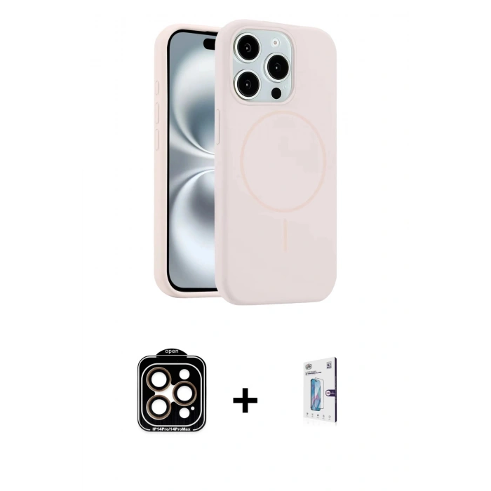 MARSİLYAN™- iPhone 15 Pro Max Kılıf Yankı Form Serisi - Siyah Bilvis 0.18mm Plus Cam Ekran Koruyucu + PVD Metal Kamera Lens - TU