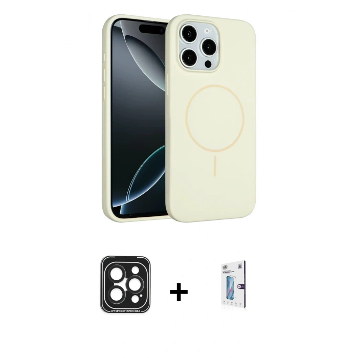 MARSİLYAN™- iPhone 15 Pro Max Kılıf Yankı Form Serisi - Siyah Bilvis 0.18mm Plus Cam Ekran Koruyucu + PVD Metal Kamera Lens - SH