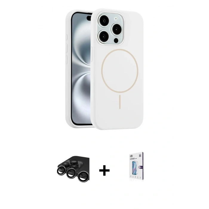 MARSİLYAN™- iPhone 15 Pro Max Kılıf Yankı Form Serisi - Siyah Bilvis 0.18mm Plus Cam Ekran Koruyucu + Raze Metal Kamera Lens - TMGI