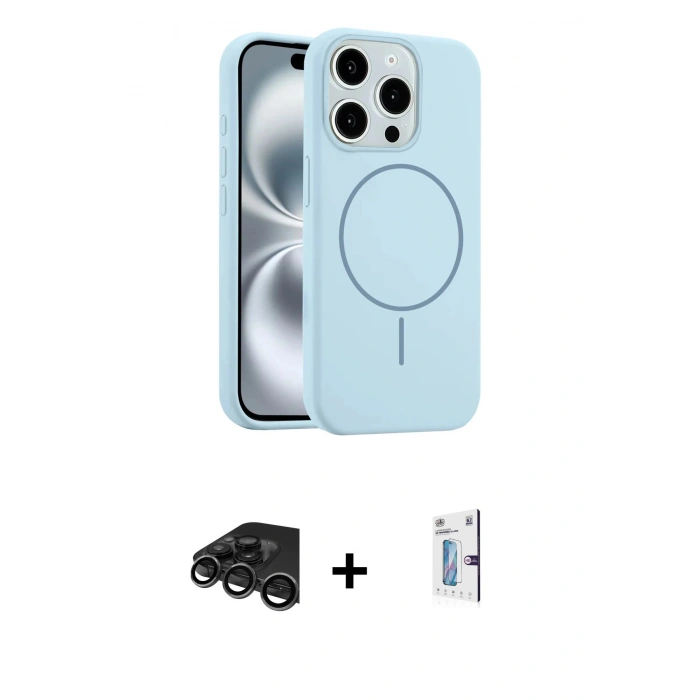 MARSİLYAN™- iPhone 15 Pro Max Kılıf Yankı Form Serisi - Siyah Bilvis 0.18mm Plus Cam Ekran Koruyucu + Raze Metal Kamera Lens - TMGI