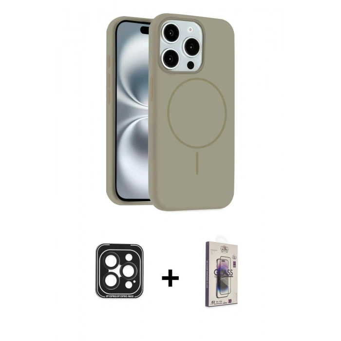 MARSİLYAN™- iPhone 15 Pro Max Kılıf Yankı Form Serisi - Siyah Bilvis 3D Cam Ekran Koruyucu + PVD Metal Kamera Lens - SH