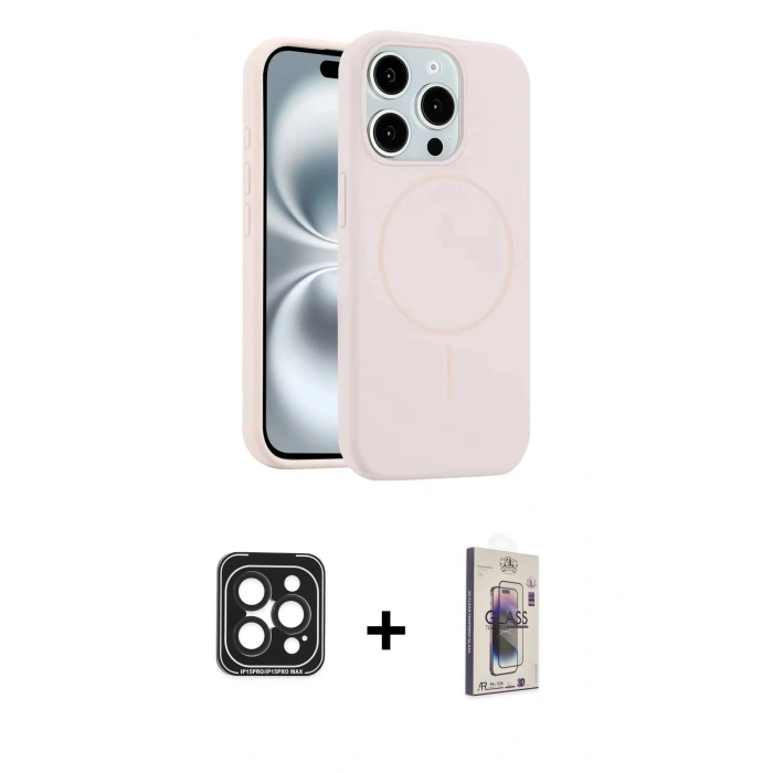MARSİLYAN™- iPhone 15 Pro Max Kılıf Yankı Form Serisi - Siyah Bilvis 3D Cam Ekran Koruyucu + PVD Metal Kamera Lens - SH