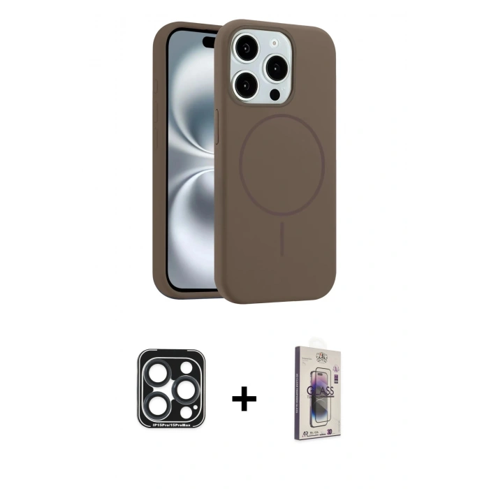 MARSİLYAN™- iPhone 15 Pro Max Kılıf Yankı Form Serisi - Siyah Bilvis 3D Cam Ekran Koruyucu + PVD Metal Kamera Lens - LT