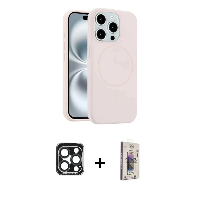 MARSİLYAN™- iPhone 15 Pro Max Kılıf Yankı Form Serisi - Siyah Bilvis 3D Cam Ekran Koruyucu + PVD Metal Kamera Lens - LT