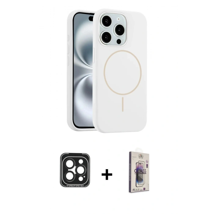 MARSİLYAN™- iPhone 15 Pro Max Kılıf Yankı Form Serisi - Siyah Bilvis 3D Cam Ekran Koruyucu + PVD Metal Kamera Lens - SH
