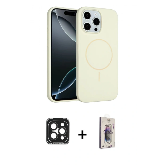 MARSİLYAN™- iPhone 15 Pro Max Kılıf Yankı Form Serisi - Siyah Bilvis 3D Cam Ekran Koruyucu + PVD Metal Kamera Lens - SH